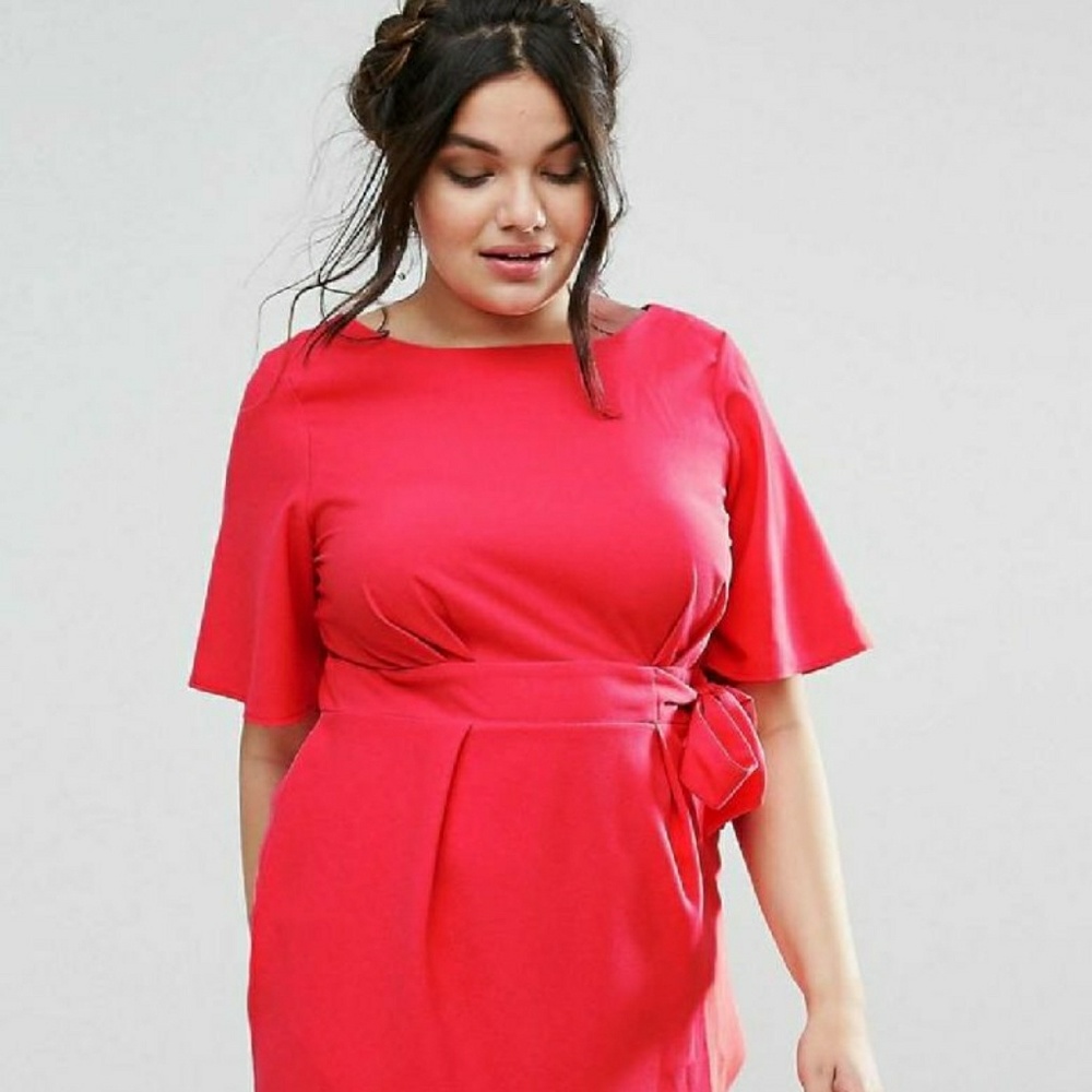 Coral Front Tie Wrap Dress